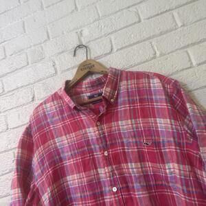 Vineyard Vines Slim Fit Tucker Shirt Men's 2XL Blue Striped Linen Blend Short Sl